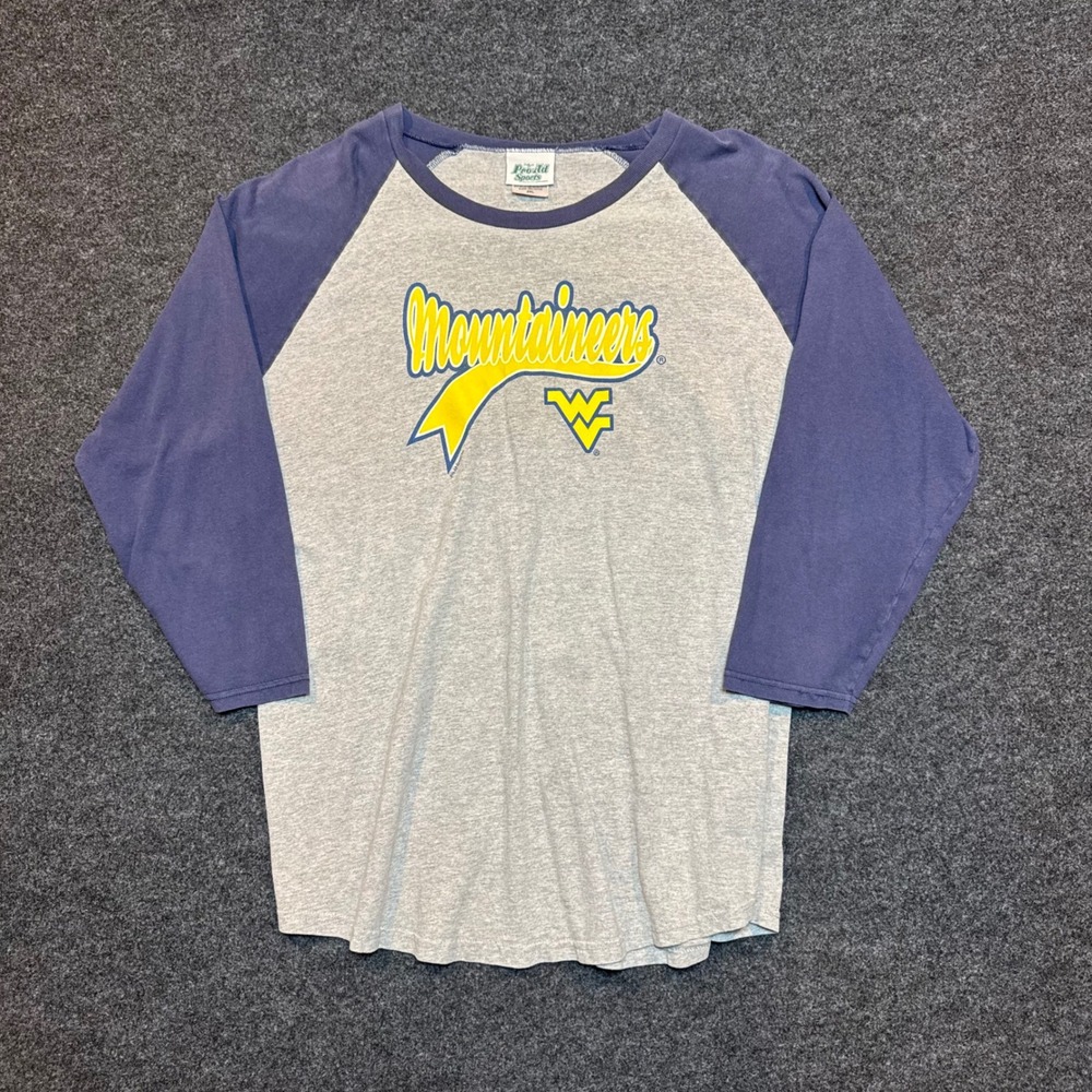 Pro-Ad Sports West Virginia Mountaineers Raglan Shirt Mens 2XL Gray Blue 3/4 Slv